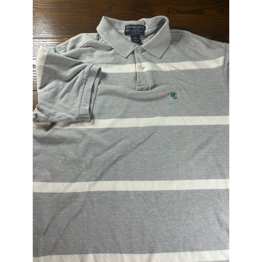 VTG Abercrombie & Fitch Polo Shirt Mens L Gray White Logo 100% Cotton Y2K